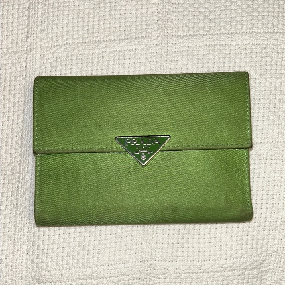 Prada Olive Green Wallet with Silver Accent